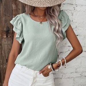 SHEIN Light Green Ruffle Sleeve Blouse